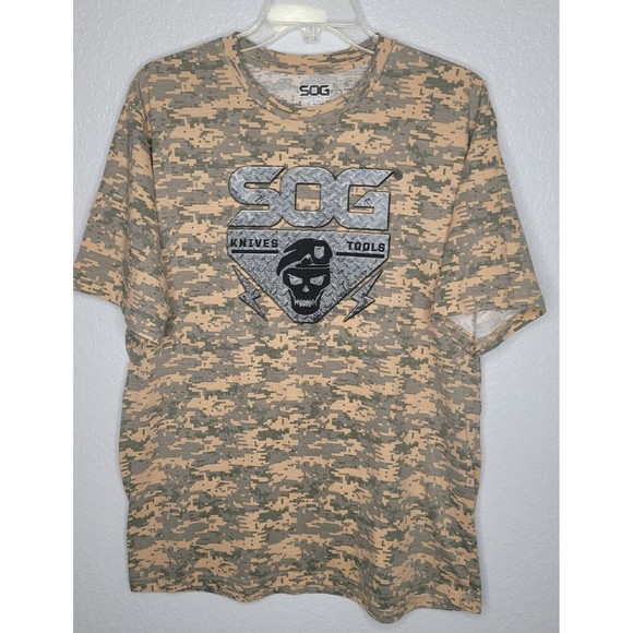 SOG * Knives & Tools T-Shirt Mens Large Digital Camo Short Sleeve Crew Neck Nice - Picture 1 of 9